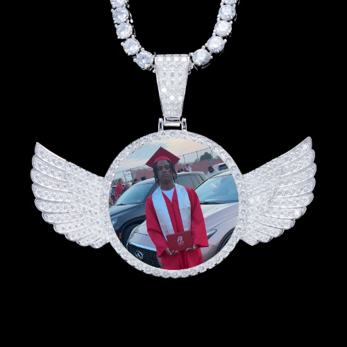 925S & VVS Moissanite 3D Wing Custom Picture Pendant