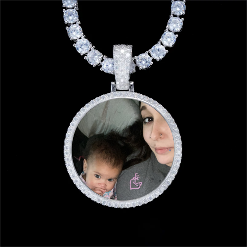 925S & VVS Moissanite 3D Circle Custom Picture Pendant