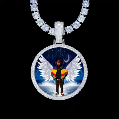 925S & VVS Moissanite 3D Circle Custom Picture Pendant