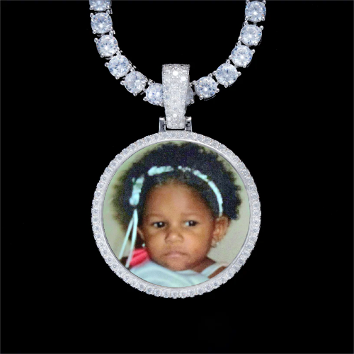 925S & VVS Moissanite 3D Circle Custom Picture Pendant