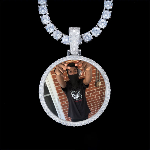 925S & VVS Moissanite 3D Circle Custom Picture Pendant