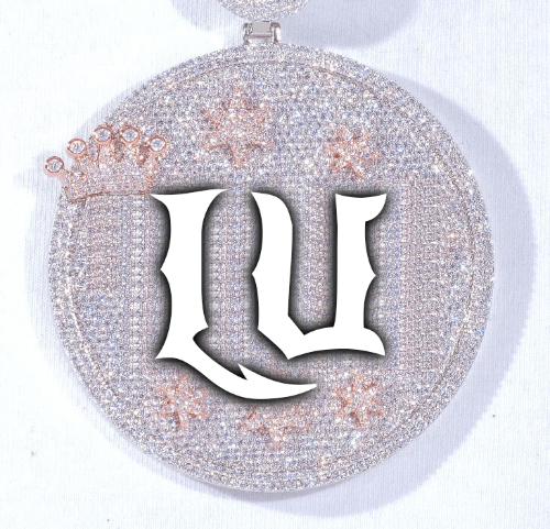 CUSTOM LETTER NECKLACE 3D BIG CROWN DISC