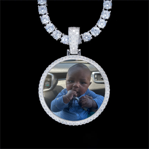 925S & VVS Moissanite 3D Circle Custom Picture Pendant