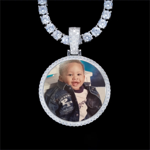 925S & VVS Moissanite 3D Circle Custom Picture Pendant