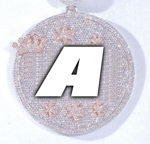 CUSTOM LETTER NECKLACE 3D BIG CROWN DISC