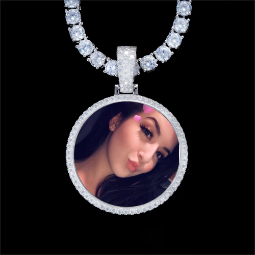 925S & VVS Moissanite 3D Circle Custom Picture Pendant