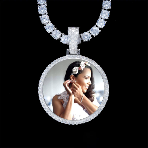 925S & VVS Moissanite 3D Circle Custom Picture Pendant