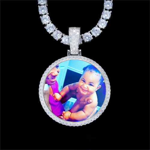 925S & VVS Moissanite 3D Circle Custom Picture Pendant