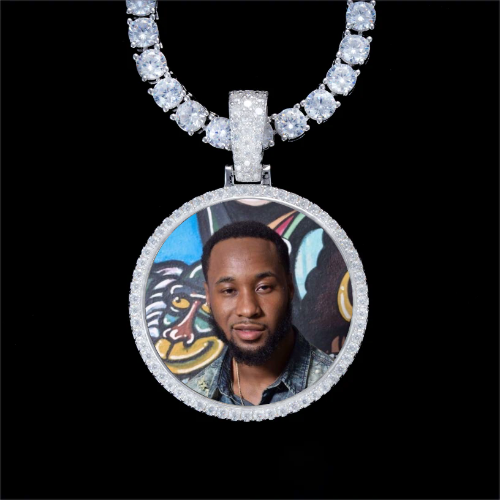 925S & VVS Moissanite 3D Circle Custom Picture Pendant
