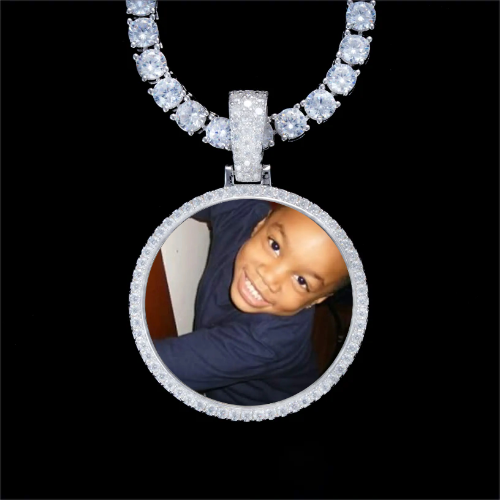 925S & VVS Moissanite 3D Circle Custom Picture Pendant