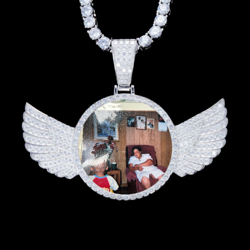 925S & VVS Moissanite 3D Wing Custom Picture Pendant