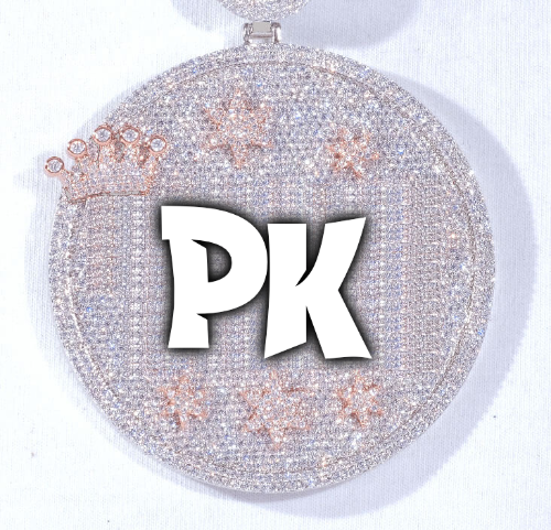 CUSTOM LETTER NECKLACE 3D BIG CROWN DISC