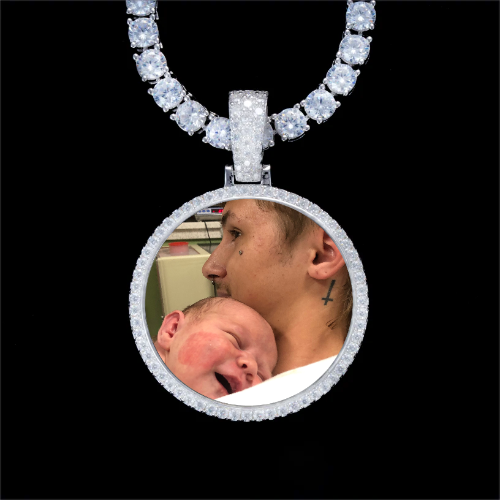 925S & VVS Moissanite 3D Circle Custom Picture Pendant