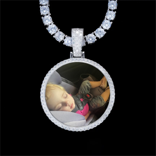 925S & VVS Moissanite 3D Circle Custom Picture Pendant