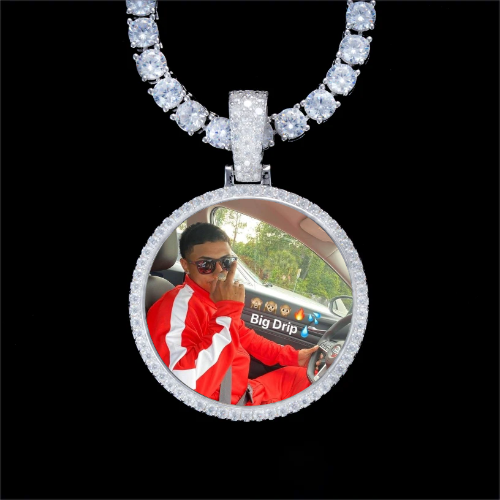 925S & VVS Moissanite 3D Circle Custom Picture Pendant