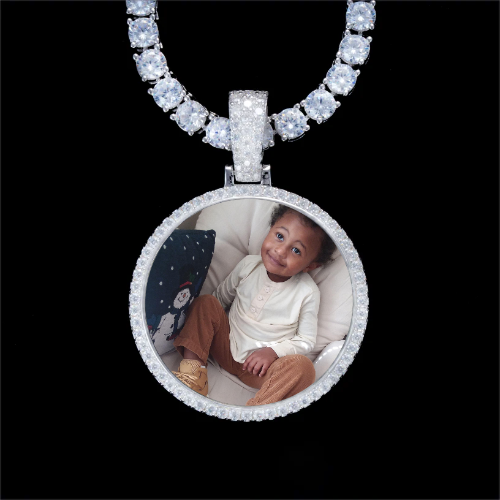 925S & VVS Moissanite 3D Circle Custom Picture Pendant