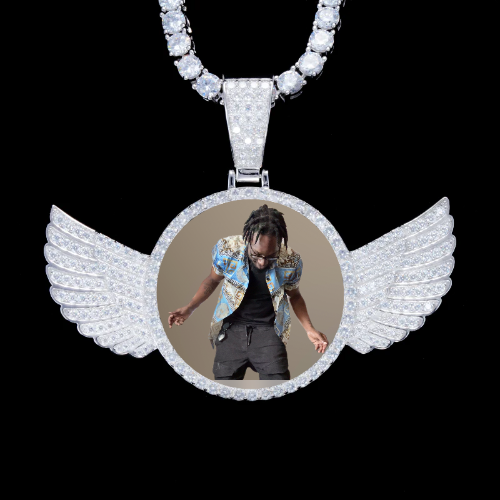 925S & VVS Moissanite 3D Wing Custom Picture Pendant