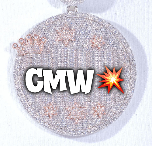 CUSTOM LETTER NECKLACE 3D BIG CROWN DISC