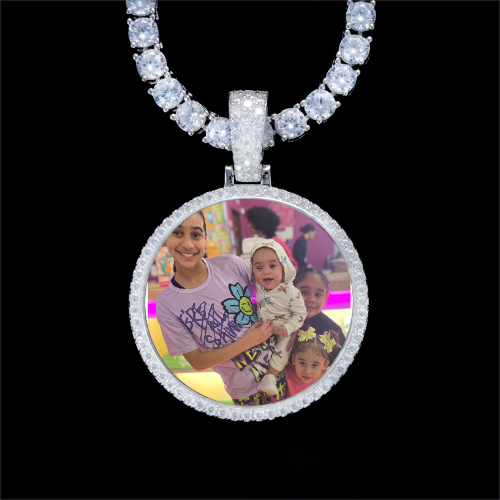 925S & VVS Moissanite 3D Circle Custom Picture Pendant