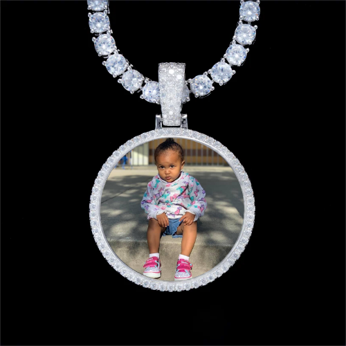 925S & VVS Moissanite 3D Circle Custom Picture Pendant
