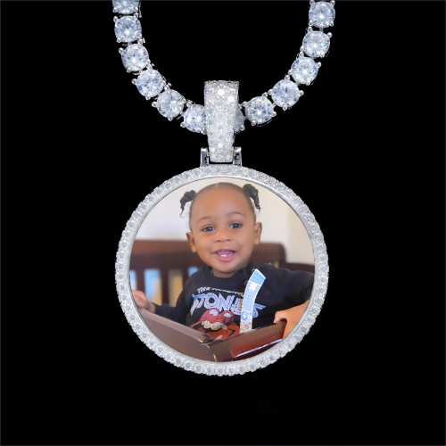 925S & VVS Moissanite 3D Circle Custom Picture Pendant