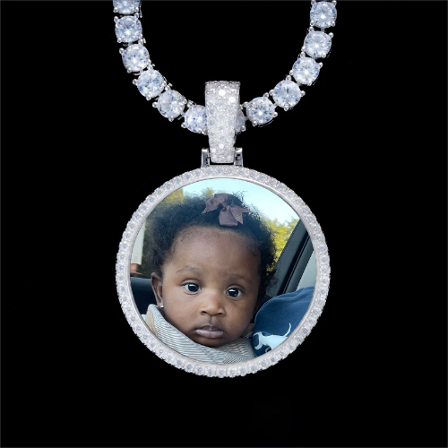 925S & VVS Moissanite 3D Circle Custom Picture Pendant