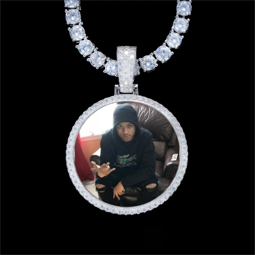 925S & VVS Moissanite 3D Circle Custom Picture Pendant