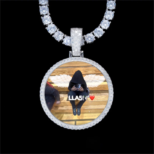 925S & VVS Moissanite 3D Circle Custom Picture Pendant