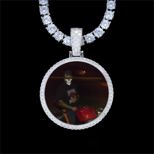 925S & VVS Moissanite 3D Circle Custom Picture Pendant