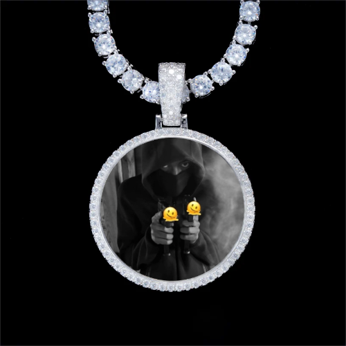 925S & VVS Moissanite 3D Circle Custom Picture Pendant