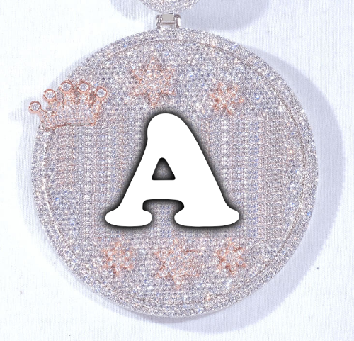 CUSTOM LETTER NECKLACE 3D BIG CROWN DISC