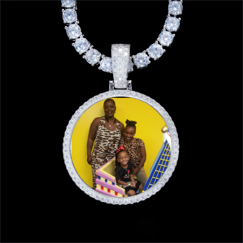 925S & VVS Moissanite 3D Circle Custom Picture Pendant