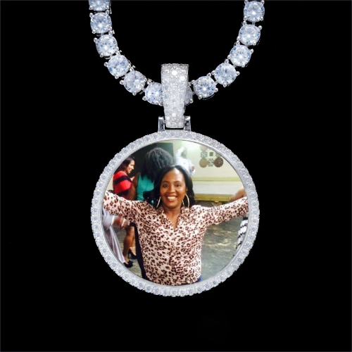 925S & VVS Moissanite 3D Circle Custom Picture Pendant