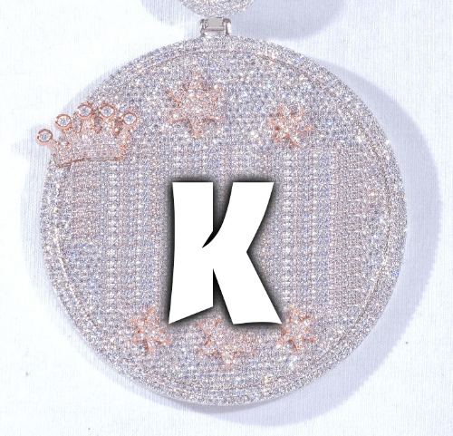 CUSTOM LETTER NECKLACE 3D BIG CROWN DISC