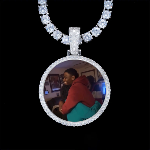 925S & VVS Moissanite 3D Circle Custom Picture Pendant