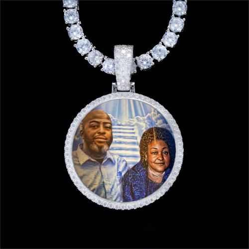 925S & VVS Moissanite 3D Circle Custom Picture Pendant