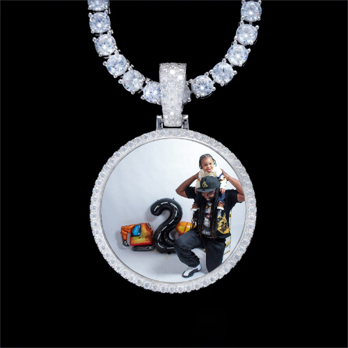 925S & VVS Moissanite 3D Circle Custom Picture Pendant