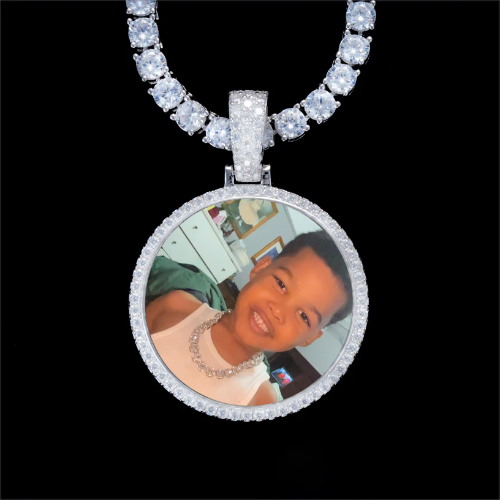 925S & VVS Moissanite 3D Circle Custom Picture Pendant