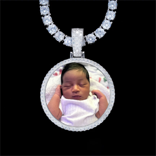 925S & VVS Moissanite 3D Circle Custom Picture Pendant