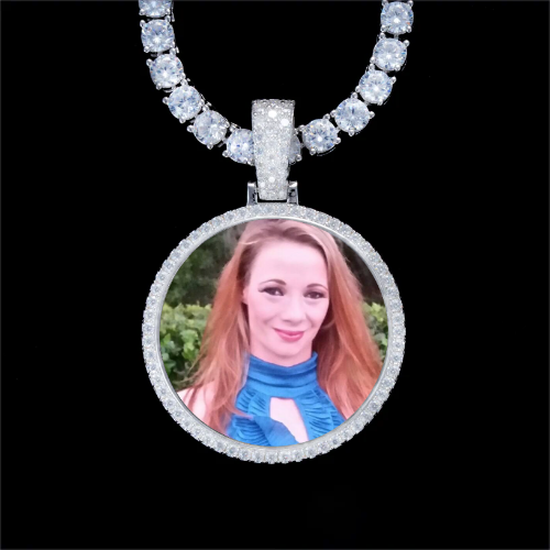 925S & VVS Moissanite 3D Circle Custom Picture Pendant