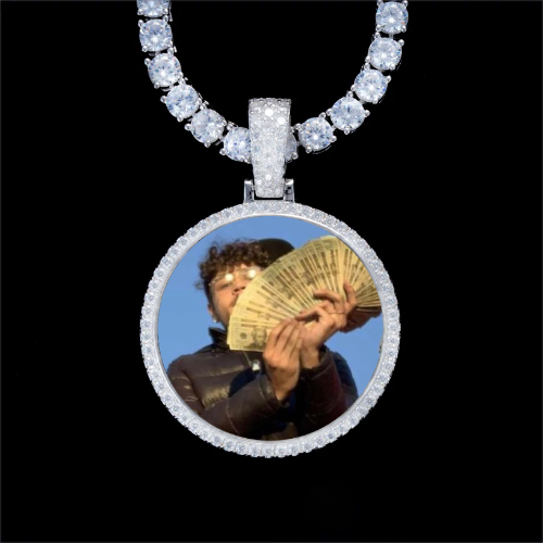 925S & VVS Moissanite 3D Circle Custom Picture Pendant