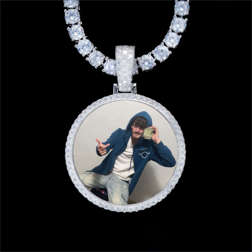 925S & VVS Moissanite 3D Circle Custom Picture Pendant