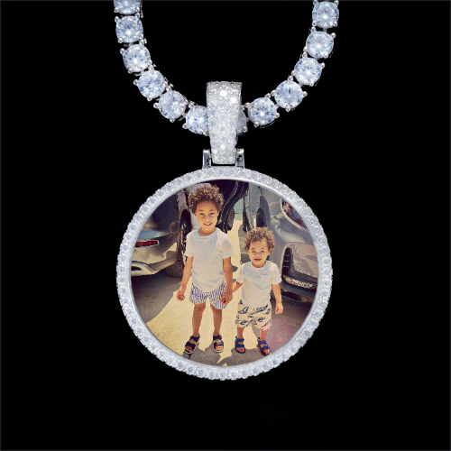 925S & VVS Moissanite 3D Circle Custom Picture Pendant