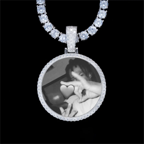 925S & VVS Moissanite 3D Circle Custom Picture Pendant