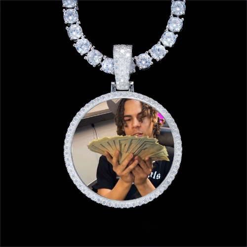 925S & VVS Moissanite 3D Circle Custom Picture Pendant