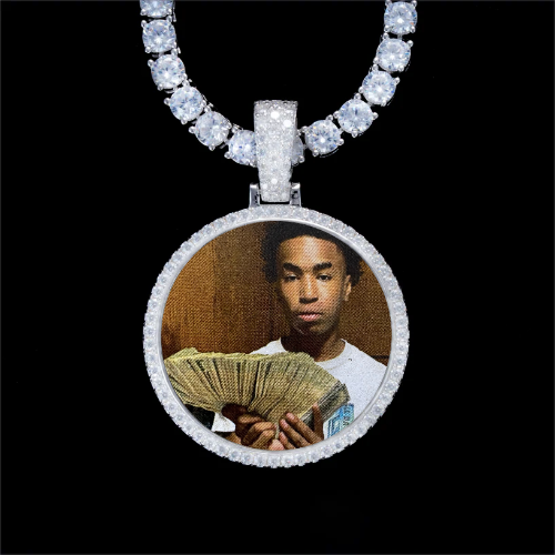 925S & VVS Moissanite 3D Circle Custom Picture Pendant