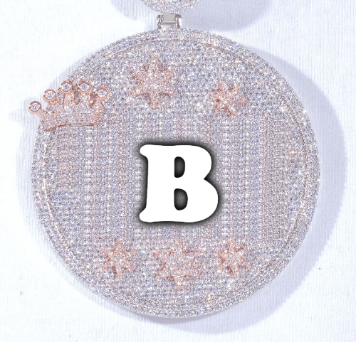 CUSTOM LETTER NECKLACE 3D BIG CROWN DISC