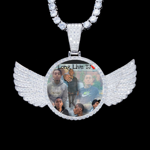 925S & VVS Moissanite 3D Wing Custom Picture Pendant