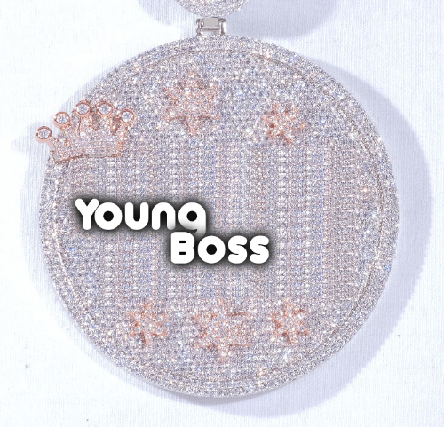 CUSTOM LETTER NECKLACE 3D BIG CROWN DISC
