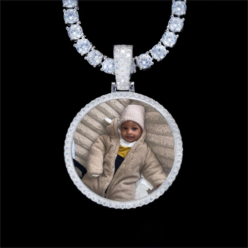 925S & VVS Moissanite 3D Circle Custom Picture Pendant